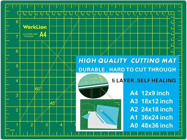 WORKLION Full 9" x 12" Art Self Healing PVC Cutting Mat, Double Sided, Gridded Rotary Cutting Board for Craft, Fabric, Quilting, Sewing, Scrapbooking Project…