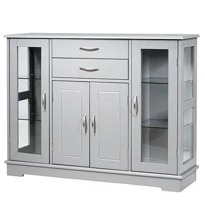 Costway Buffet Storage Cabinet Console Cupboard with Glass Door Drawers