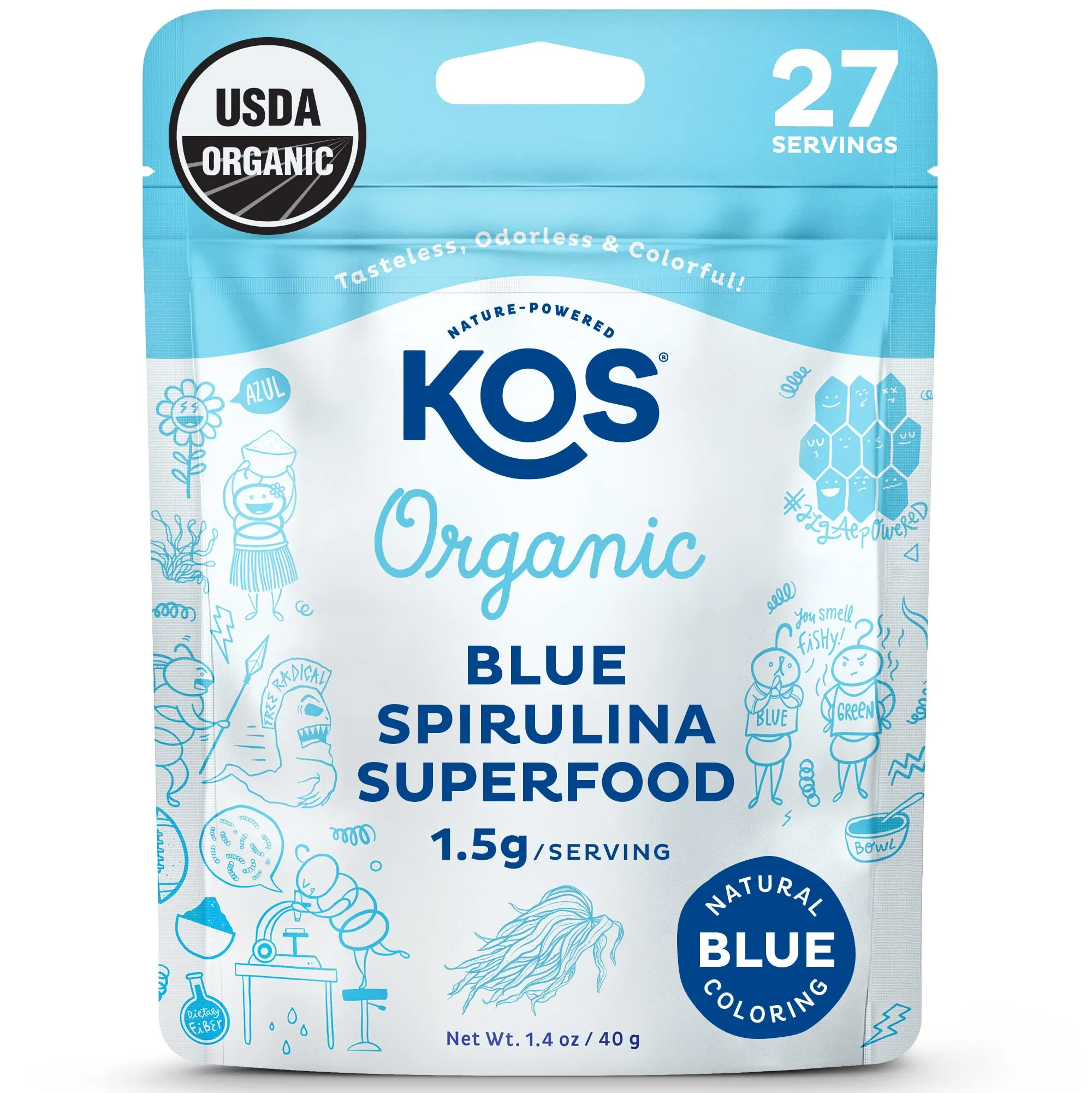 Kos - Organic Luminous Blue Spirulina Powder - 1.4 oz.