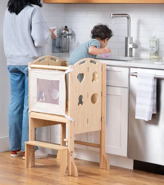 Laurel - 4 in 1 Foldable Kitchen Tower, Step Stool, Chalkboard and Slide