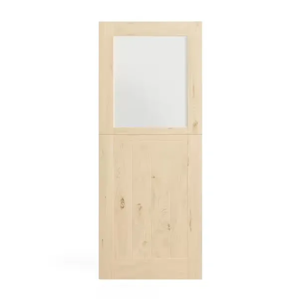 Interior Dutch Door, 32" x 80", Half Frosted Glass Split Single Door Slab, Modern Style Farmhouse Closet Door, Natural Pine Wood(Not Include Door Hinges)