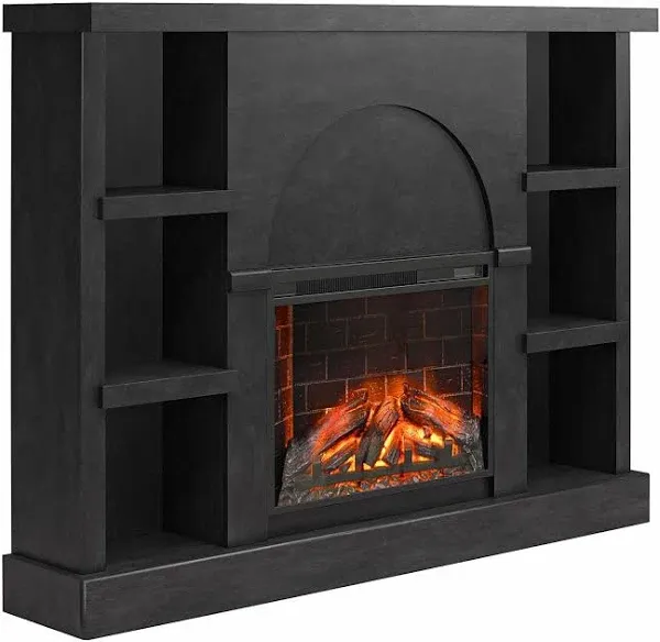 Mr.Kate Winston Fireplace Mantel with Built-in Bookshelves, Black Plaster