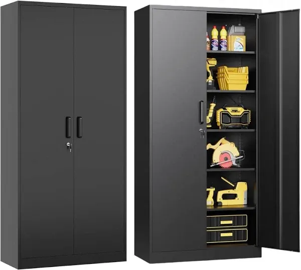 Daokesecr Metal Storage Cabinet, Kitchen Pantry Cabinet, Storage Cabinet with Doors and Shelves