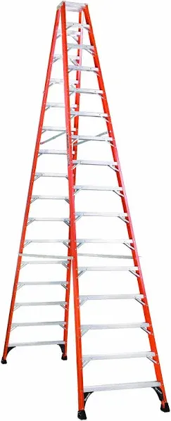 16 ft.Fiberglass Twin Step Ladder w/375 lbs.Load Capacity-New