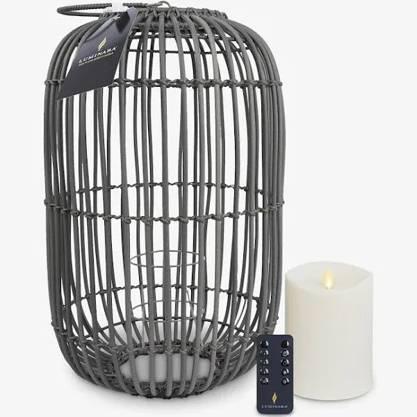 Luminara Weathered Grey Lantern with Outdoor Candle and Remote