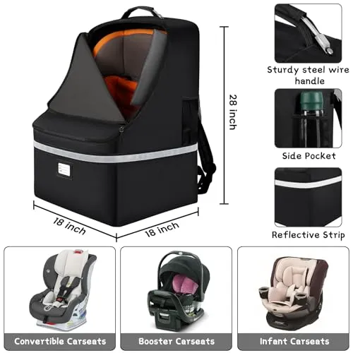 Car Seat Travel Bag,Padded Car Seats Backpack with Steel Cable Handle and Ref...