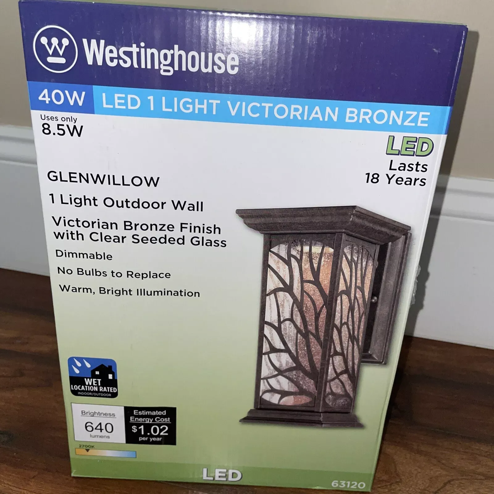 Westinghouse 40Watt LED 1 Light Victorian Bronze finish Glenwillow Wall lantern