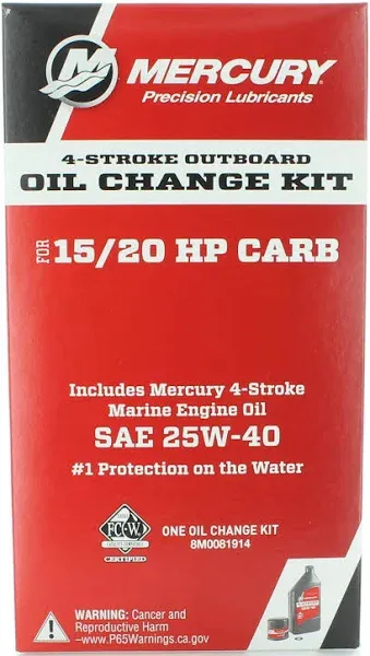 Mercury Marine Outboard 4 Stroke Engine Oil Change Kit 15/20 hp Fluid & Filter