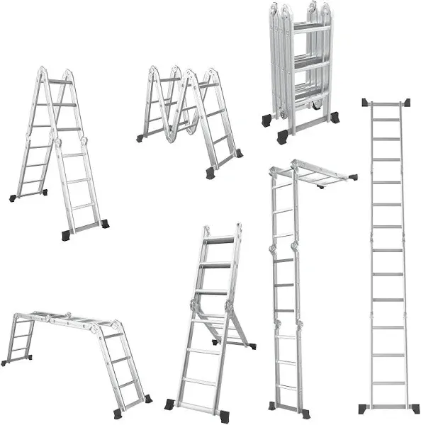 Giantex 7-in-1 12 ft Tall Folding Step Ladder, Max Load 330 lbs, Lightweight Multi-Purpose Aluminium Ladder with Safety Locking Hinge, Heavy Duty TL33707