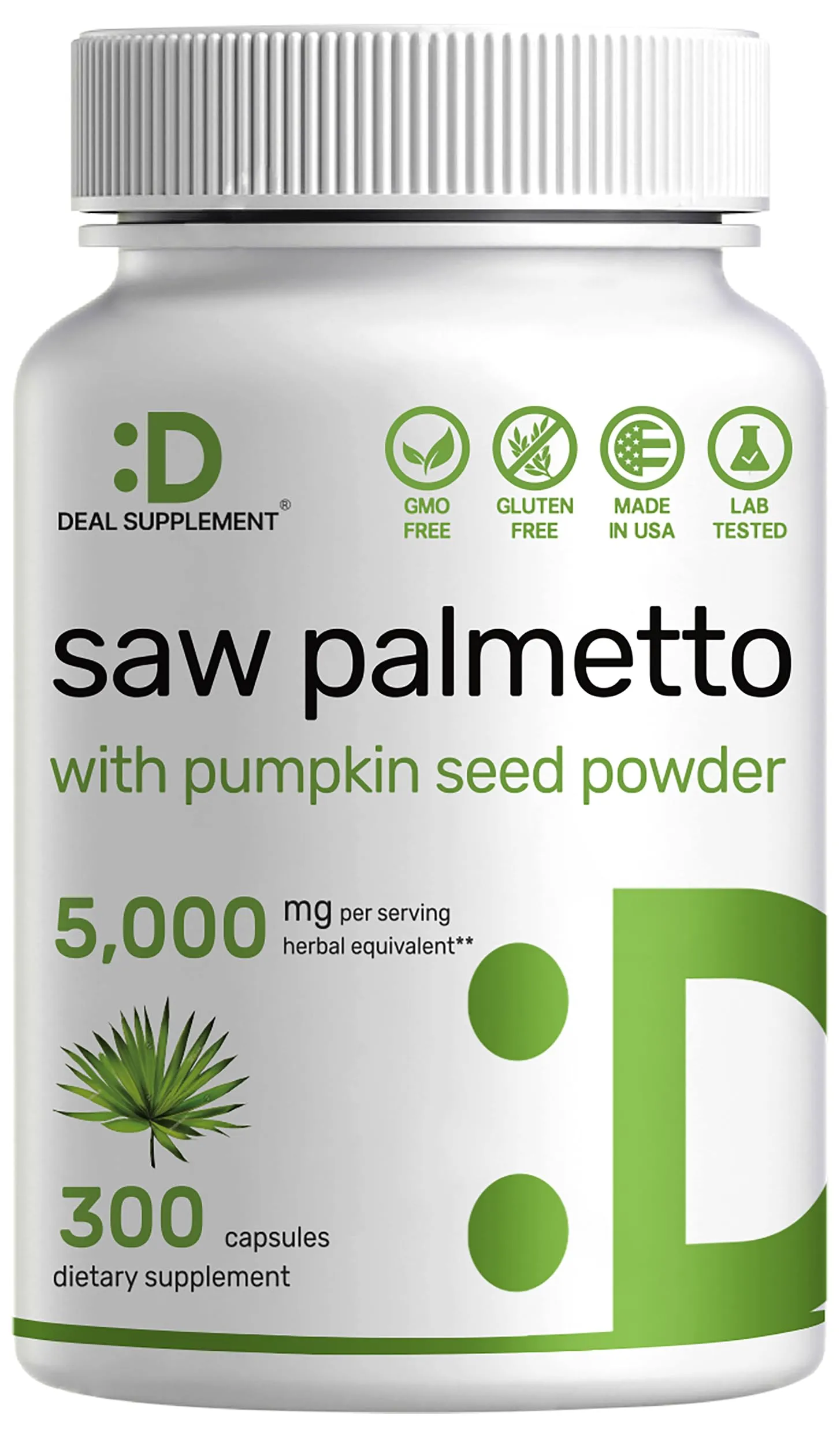 Saw Palmetto Supplement 5000mg with Pumpkin Seed, 300 Capsules | Promotes Prostate Health | DHT Blocker | Hair Growth Vitamins, Maintain Normal Urinary Frequency