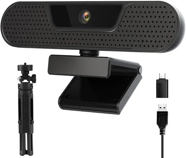 4K Webcam, Computer Camera with 4 Noise-canceling Microphones for Computer/Laptop/Mac, Privacy Cover and Tripod, Work with Video Conference, Live Streaming, Gaming, Video Calls, Zoom