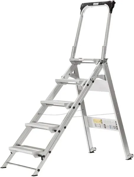 Xtend & Climb WT5 Contractor Series Folding Stool with Handrail, 5-Step, Aluminum