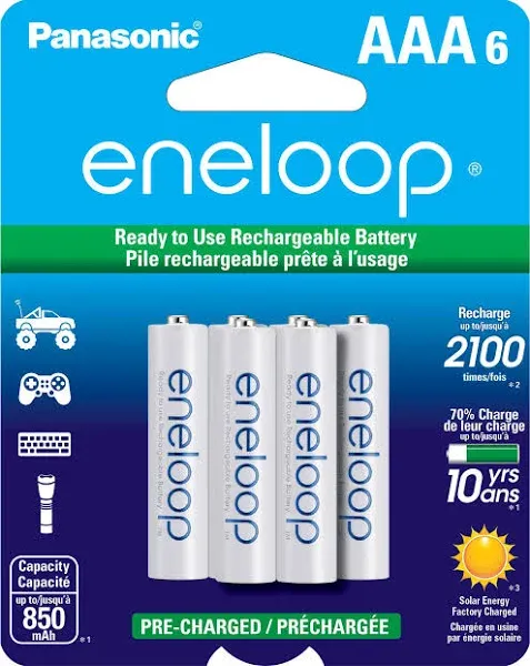 Panasonic BK-4MCCA6BA AAA 2100 Cycle Ni-MH Pre-Charged Rechargeable Batteries...