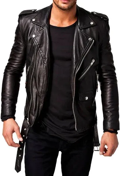 Decimal Men's Vintage Genuine Leather Biker Jacket