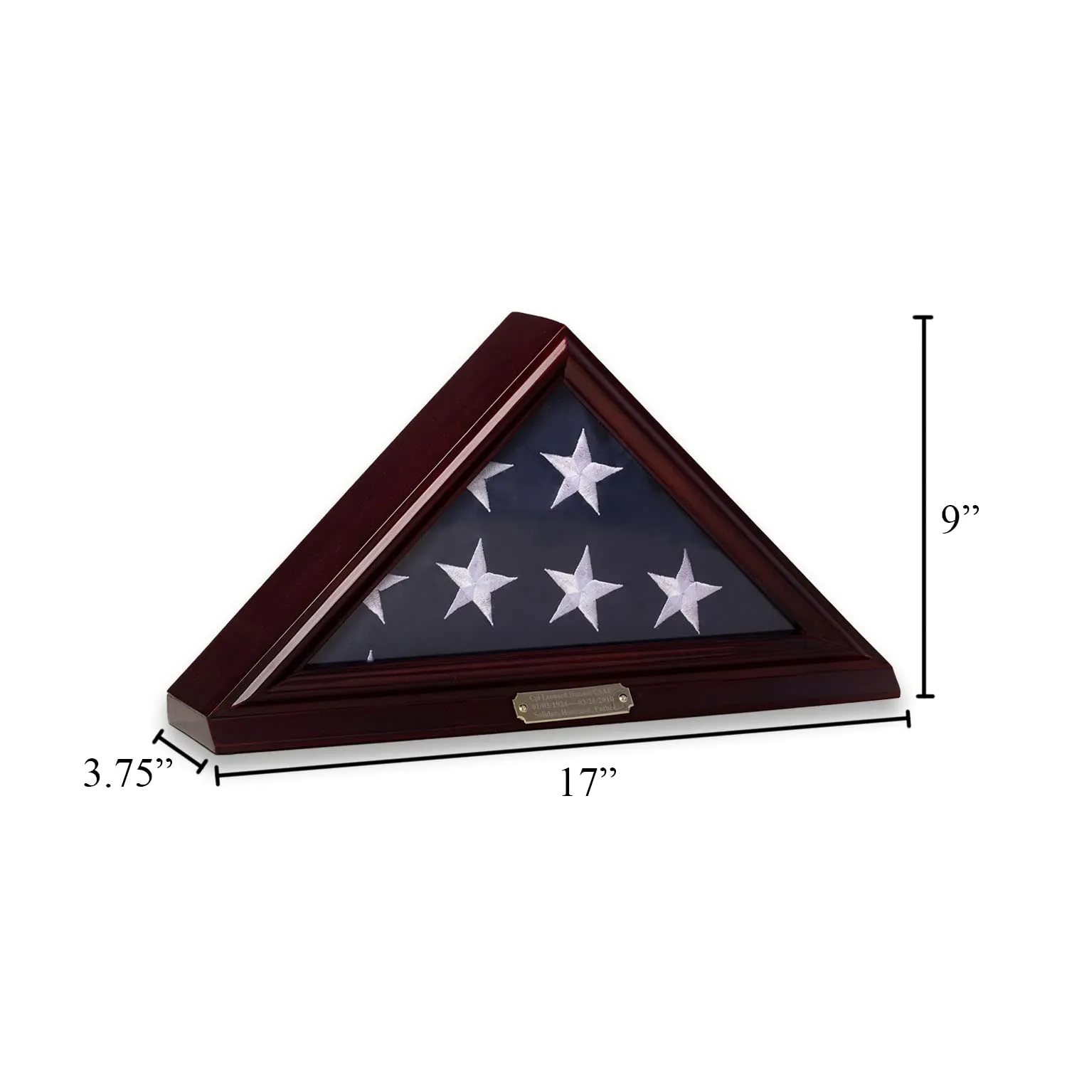 Bey-Berk Custom Personalized Solid Wood Triangle Glass Front Flag Display Case