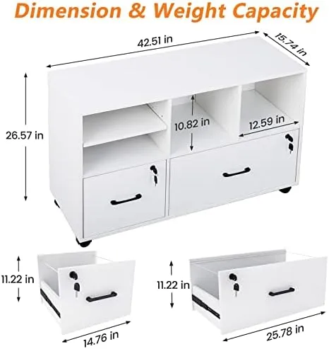 Mobile Lateral 2 Drawer Wood File Cabinet with Charging Station for Home Office  | eBay