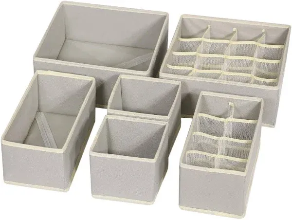 6 Pack Foldable Drawer Organizer Dividers Cloth Storage Box Closet Dresser Organizer Cube Fabric Containers Basket Bins for Underwear Bras Socks Panties Lingeries Nursery Baby Clothes Gray