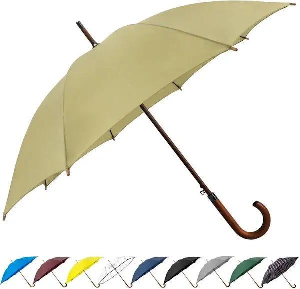 SoulRain 48" Arc Classic Wood Handle Umbrella Auto Open Windproof clear Unbreakable Stick Rain Umbrella