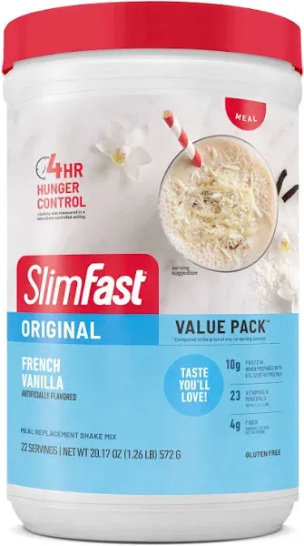 SlimFast Original Meal Replacement Shake Powder, French Vanilla, 12.83 oz