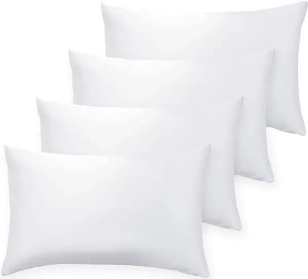 QUBA LINEN 12 x 20 Throw Pillow Insert - Pack of 4 White, Down Alternative Pillow Inserts for Decorative Pillow Covers, Throw Pillows for Bed, Couch Pillows for Living Room (12" x 20" (Pack of 4))