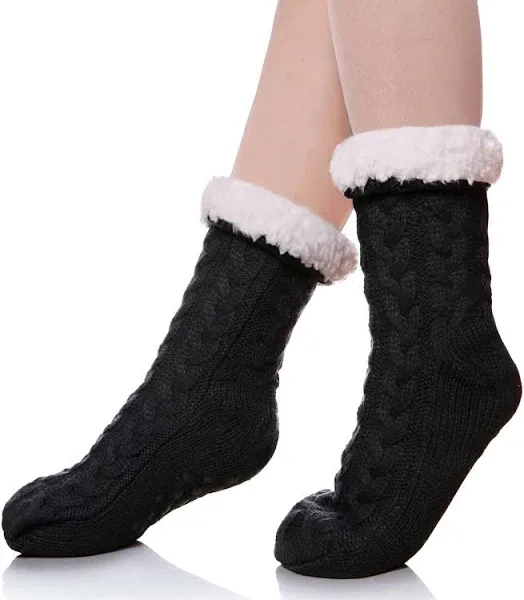 Sdbing Women's Winter Super Soft Warm Cozy Fleece Lined Fuzzy Slipper Socks with Grippers