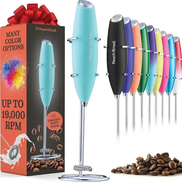 Peach Street BlackHandheld Milk Frother Battery Operated Stainless Steel + Stand