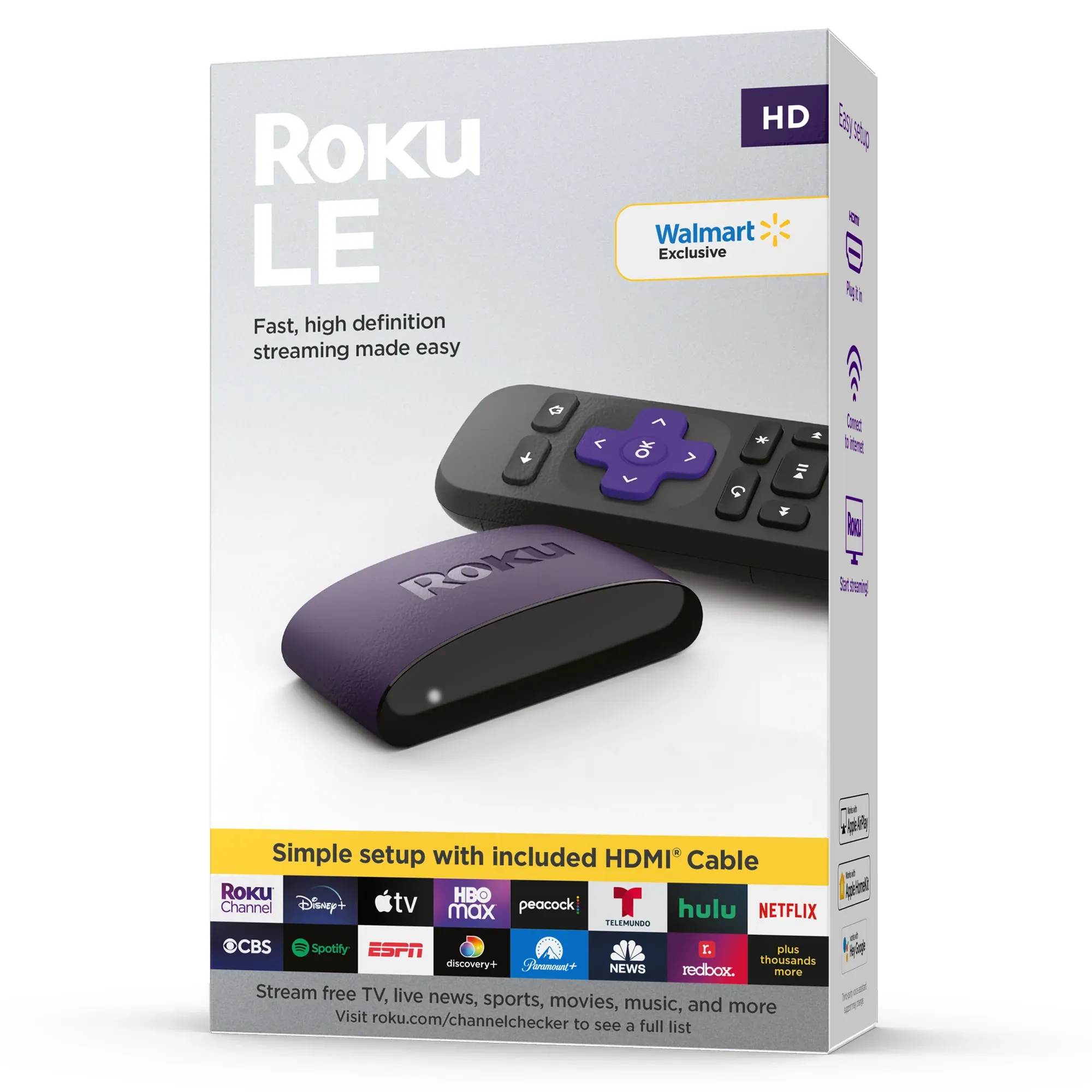 Roku Le HD Streaming Media Player with High Speed HDMI Cable and Simple Remote