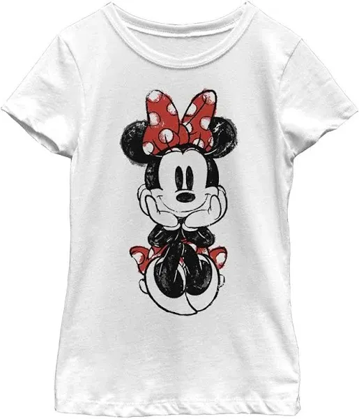 Disney Characters Sitting Minnie Sketch Girl's Solid Crew Tee