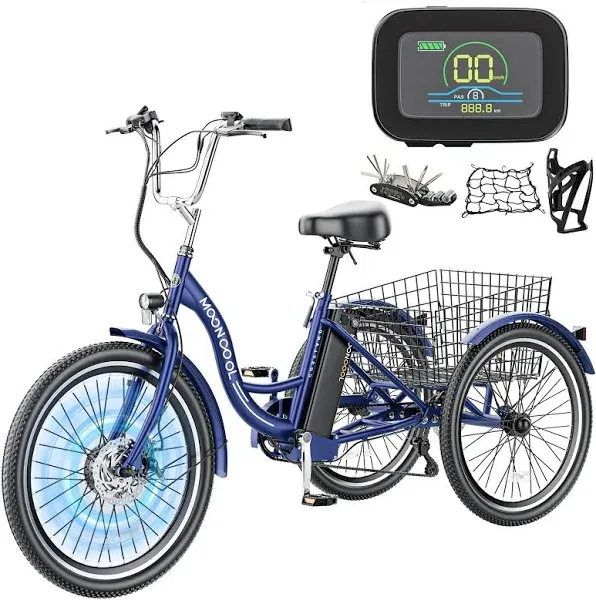 MOONCOOL Electric Tricycle for Adults, 350W 36V Electric Trike Motorized Three Wheel Electric Bicycle, 7 Speeds 3 Wheels Adult Electric Tricycle with Large Basket