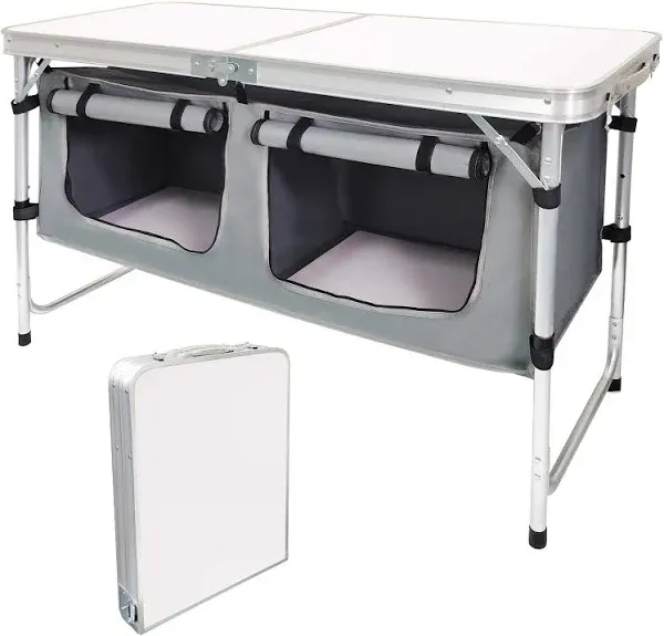 Outdoor Folding Table BBQ Party Height Adjustable Aluminum Storage Lightweight