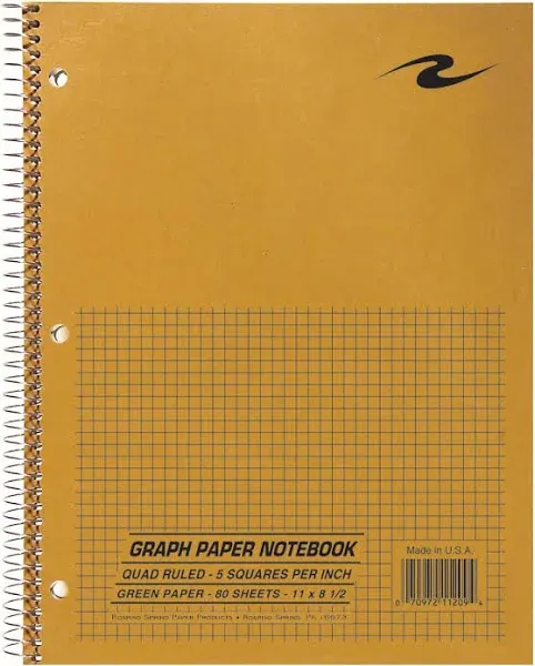 Roaring Spring Lab Notebook, 1 Subject, Wirebound, 5x5 Graph Ruled, 11" x 8.5", 80 Sheets, Green paper