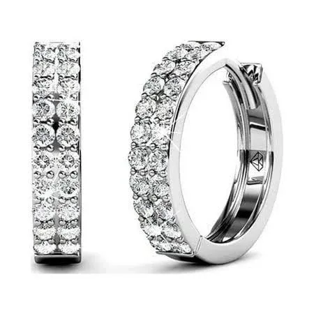 Cate & Chloe Alice Graceful 18k White Gold Plated Hoop Earrings with Crystals, Beautiful Classic Round Cut Diamond Crystal Cluster Silver Fashion Hoops Earring Set - Hypoallergenic