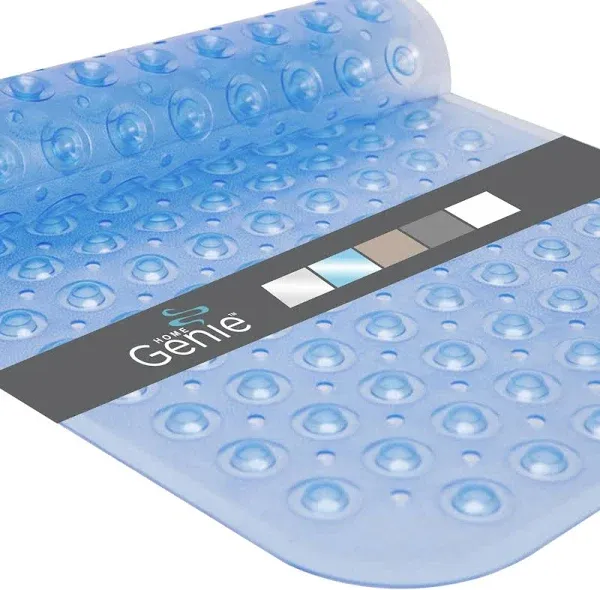 Home Genie Shower and Bathtub Mat, Ultra Strong Grip Long Bath Tub Floor Mats with Suction Cup Grips and Drainage Holes, Textured and BPA Free, 31x15 Washable Bathroom Spa Accessory, Translucent Blue