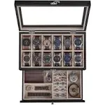 SONGMICS 12-slot Watch Box 2-Layers Watch Display Case with Large Glass Lid