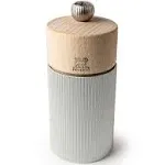 Peugeot Line Manual Salt & Pepper Mills Gift Set, alu, 12 cm - 4.75" Natural Wood - With Wooden Spice Scoop