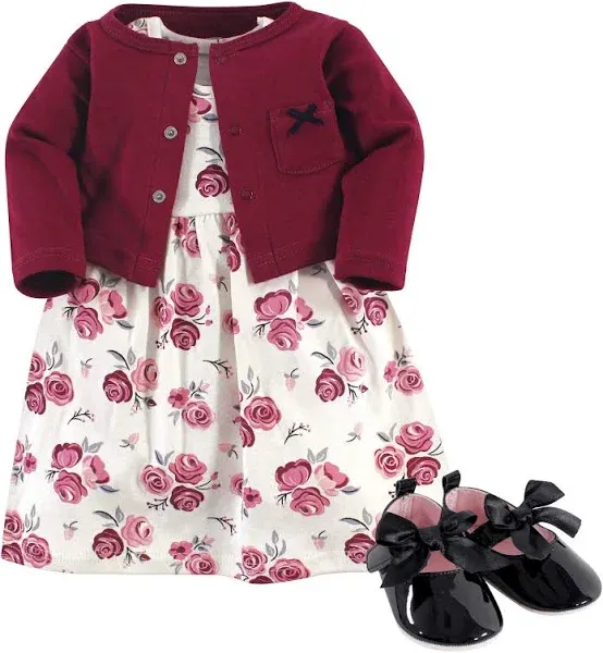 Hudson Baby baby-girls Cotton Dress, Cardigan and Shoe Set