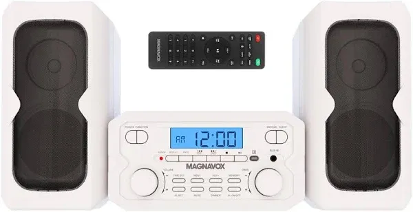 Magnavox 3-Piece CD Shelf System, Bluetooth, Alarm Clock, White