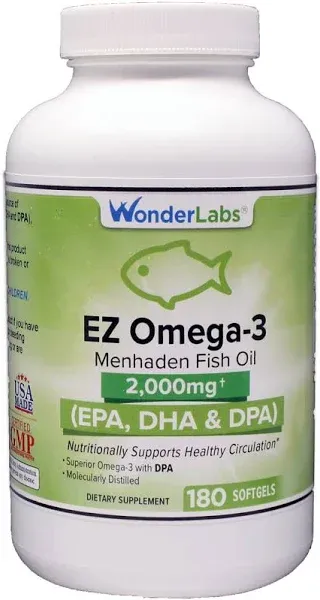 EZ Omega-3 Atlantic Menhaden Fish Oil Supplement 2000 mg, Burpless, Made in... 