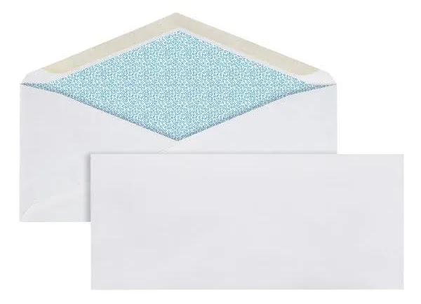 Office Depot Security Envelopes #6 3/4 White 3-5/8" x 6-1/2" Gummed Seal (Box