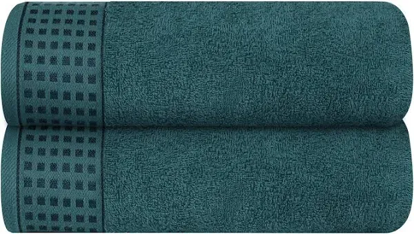 GLAMBURG 100% Cotton 2 Pack Oversized Bath Towel Set 28x55 Inches, Ultra Soft Highly Absorbant Compact Quickdry & Lightweight Large Bath Towels, Ideal for Gym Travel Camp Pool - Teal