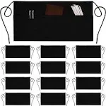 12 Waitress Aprons with 3 Pockets, Extra Long Straps for Restaurant Server Work