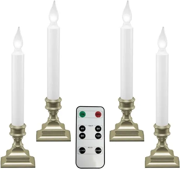 612 Vermont LED Battery Operated Window Candles with Timer, Remote Control, Bright Hot Spot, Flicker or Steady On, VT-R1506A-4 (Pack of 4, Antique Bronze)