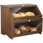 HOMEKOKO Double Layer Large Bread Box for Kitchen Counter, Wooden Large Capacity Bread Storage Bin (Brown)