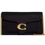 COACH Polished Pebble Leather Tabby Chain Black Clutch