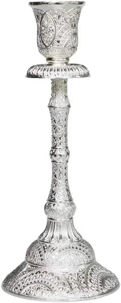 Silver Shabbat Candle Holder with Deluxe Engraved Design, Premium Silver Candlestick as Judaica Gift