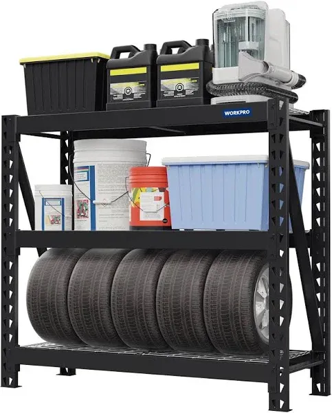 WORKPRO 3-Tier Garage Shelving Unit, Heavy Duty 5400 LBS Load Capacity, Metal Storage Rack, 50”W x 18”D x 47”H Height Adjustable, Industrial Shelving for Garage, Warehouse, Shop