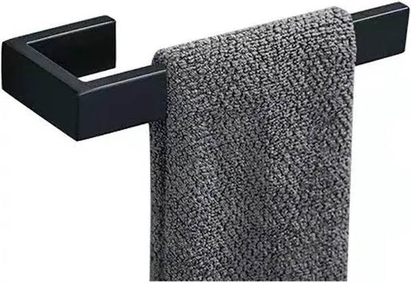 JunSun Rectangular Towel Holder Stainless Steel Contemporary Towel Ring Hand Towel Rail Bathroom Hardware Modern Design Hand Towel Hanger Short Towel Bar Bathroom Accessories Wall Mounted Matte Black