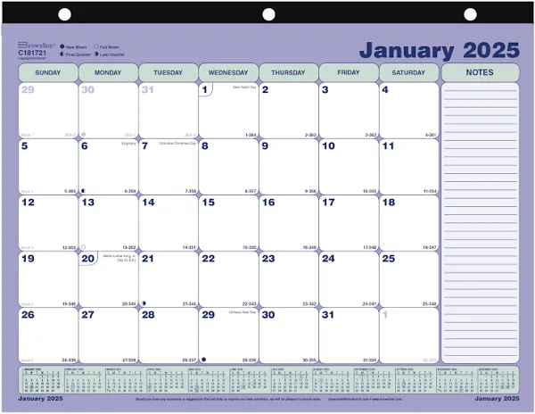 Brownline® 2025 Monthly Desk Pad Calendar, 12 Months, January to December, Three-Hole Punched, Mini Size, 11" x 8.5" (C181721-25)