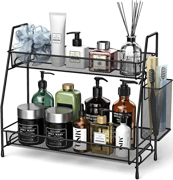 Bathroom Organizer Countertop, Spice Rack Organizer for Cabinet,Bathroom Counter Organizer, Kitchen Countertop Organizer, Perfume Organizer,Bathroom Vanity Organizer Black