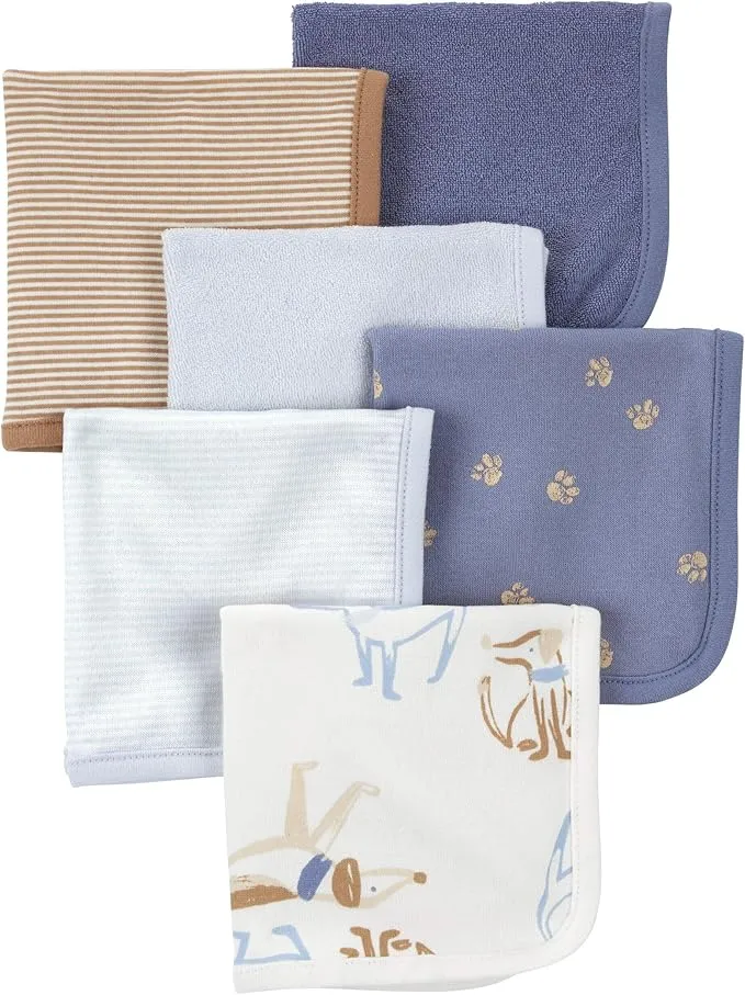 Carter's 6-Pack Washcloths (Blue/Ivory)